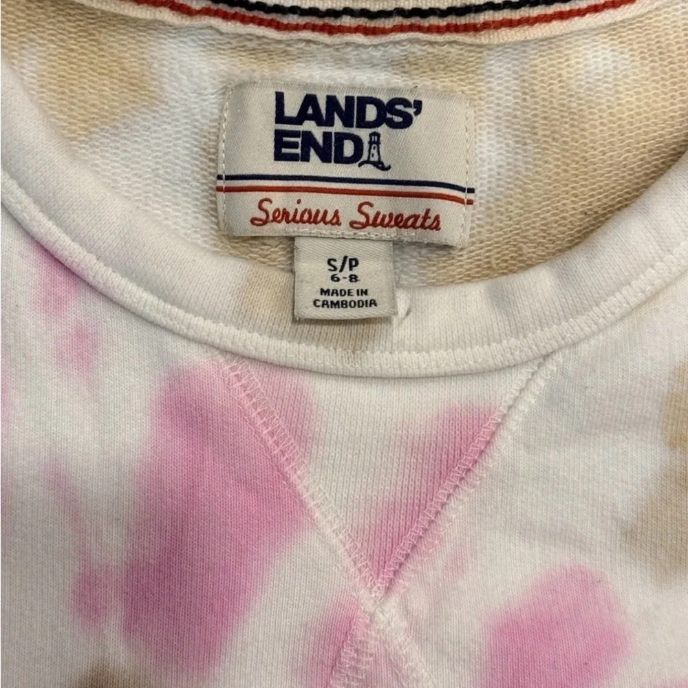Lands End Pink Brown White Tie Dye Crewneck Sweatshirt Pullover Small
